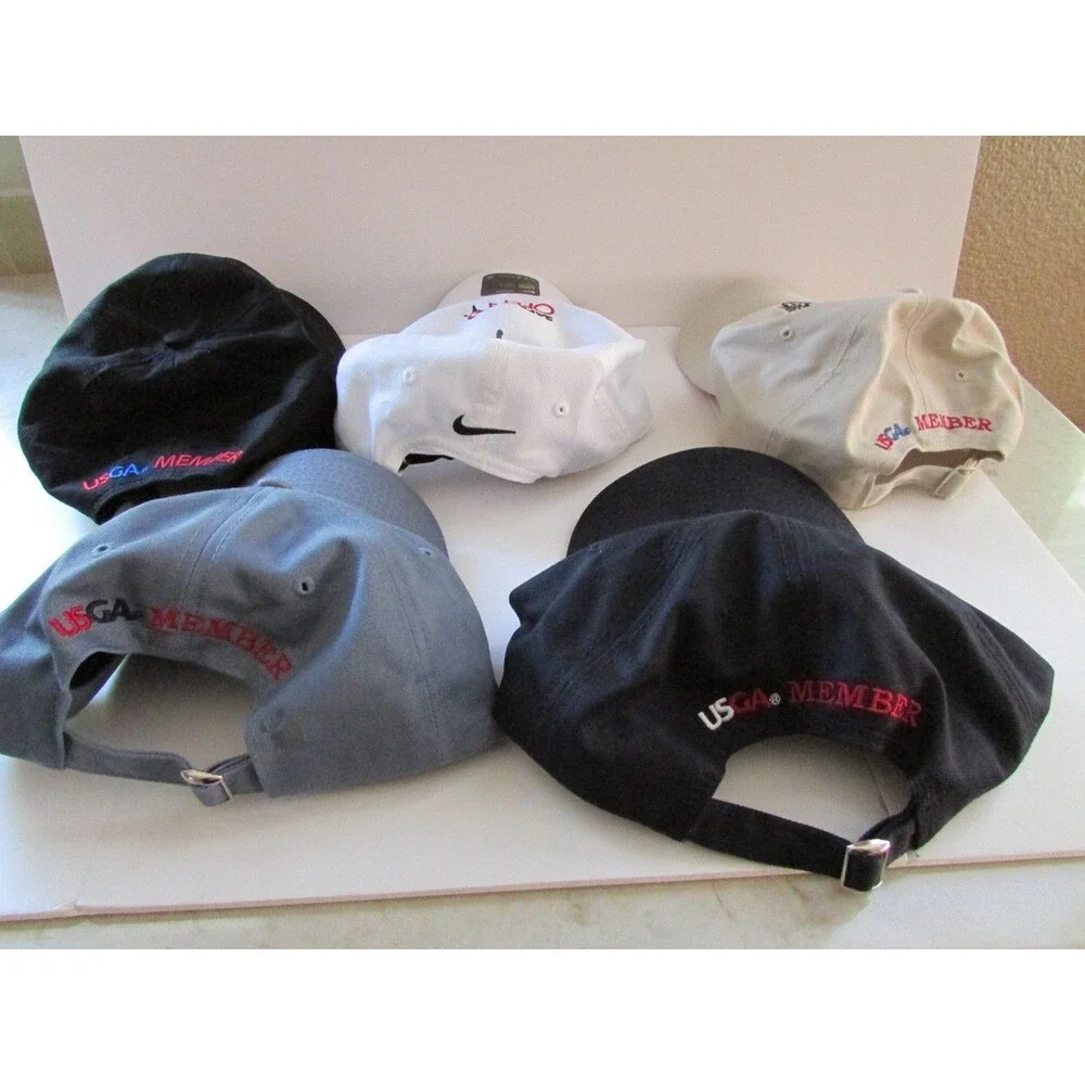 Lot of 5 New US Open Black Golf Tennis Hat Cap Strapback Adj. USGA Member